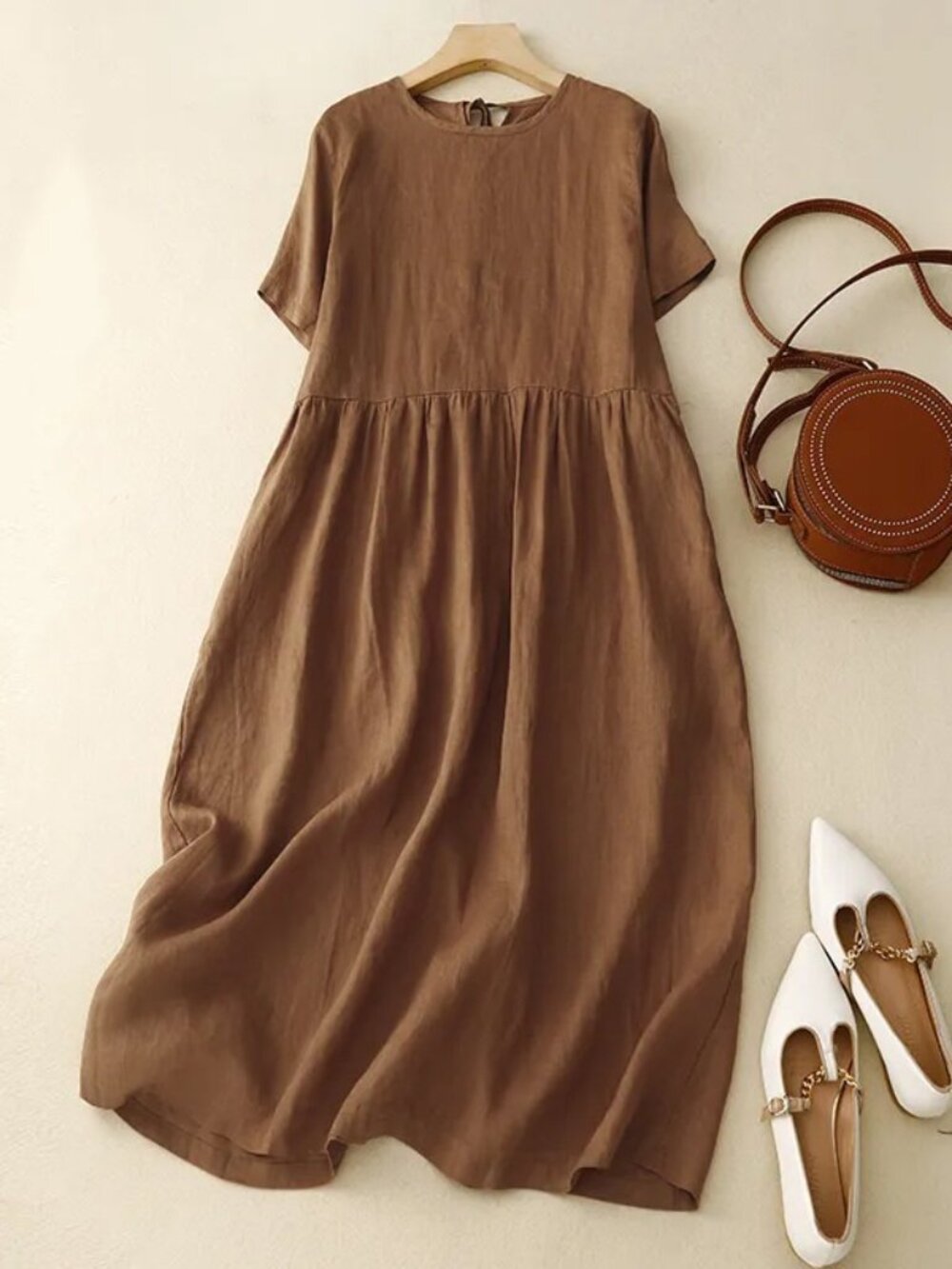 Women's Solid-Color Patchwork Midi Dress